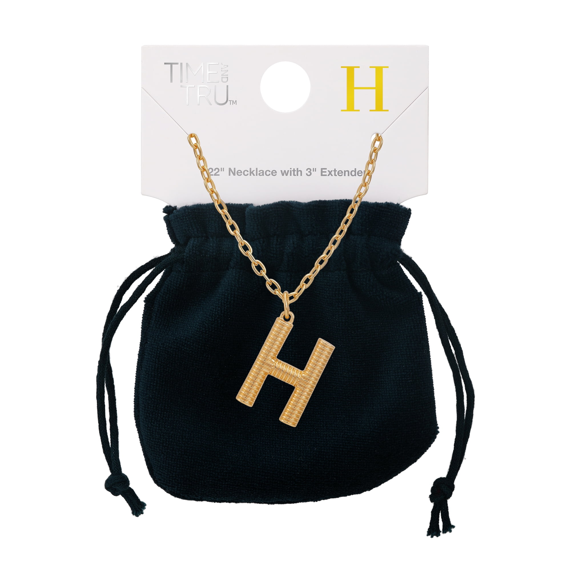 Time and Tru Women's Goldtone Initial H Necklace with Giftable Pouch