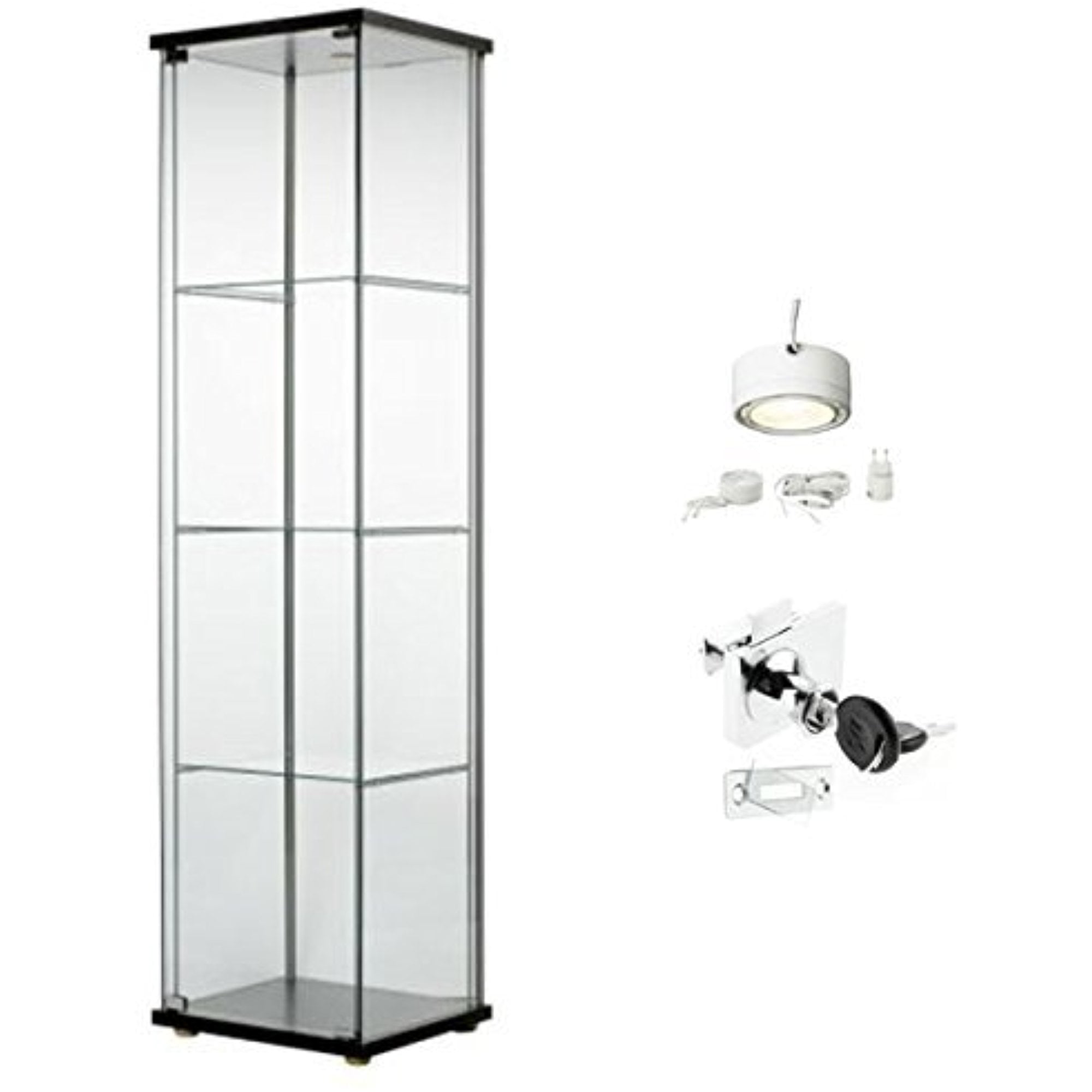 Ikea Detolf Glass Curio Display Cabinet Black Lockable Light And Lock