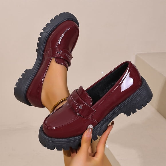 Xucatan Women's Patent Leather Tassel Loafers, Chunky Sole Slip-On Flat Shoes, Classic British Style Casual Shoes for Women, Plus Size Uniform Shoes Gift