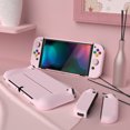 thumbnail image 4 of PlayVital AlterGrips Protective Slim Case Grip Cover for Joycon, Dockable Hard Shell for Switch OLED w/Thumb Grip Caps & Button Caps - Peach Blossom Pink, 4 of 9