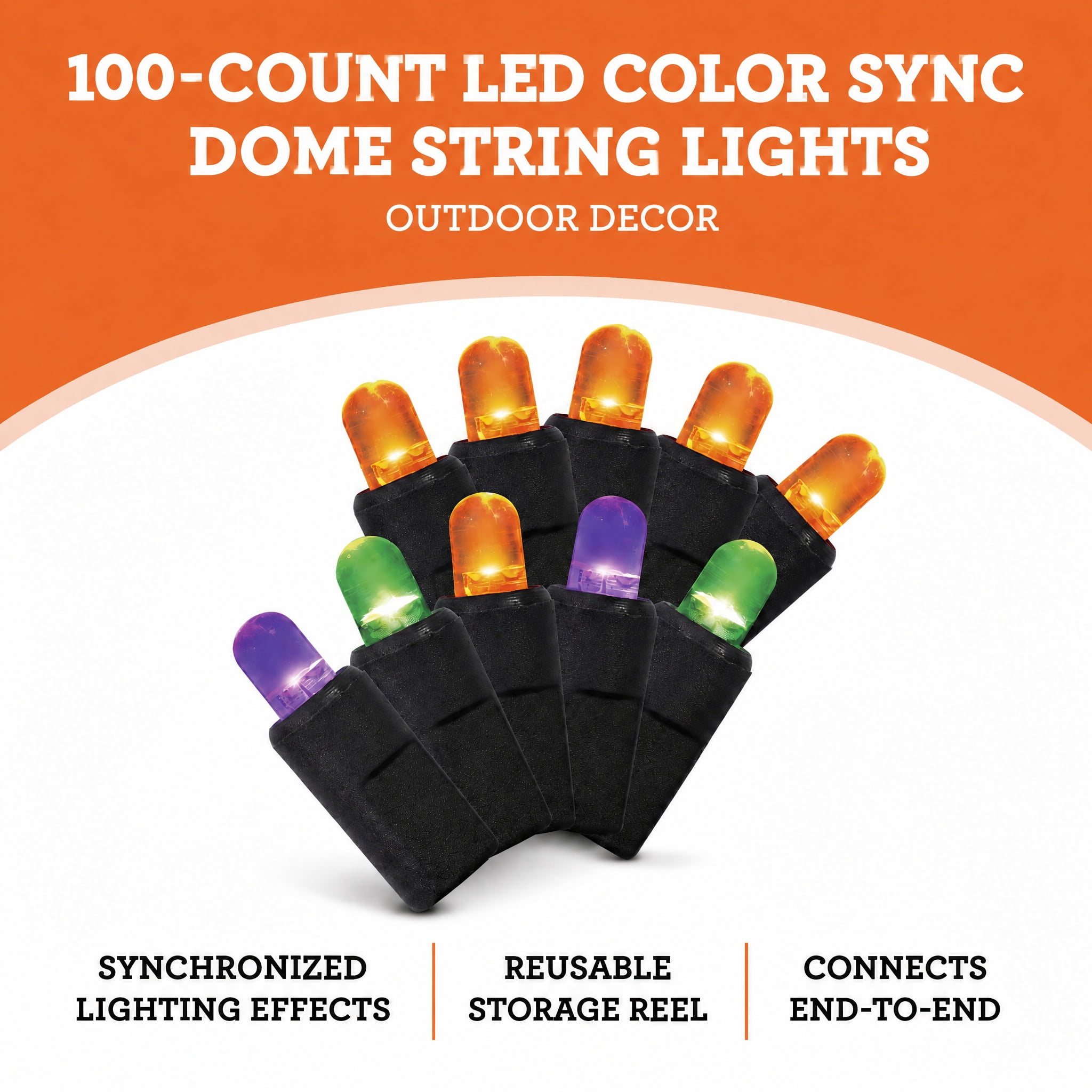 Indoor/Outdoor 100-Count LED Color Sync Dome String Lights, Multicolor, 19.5', Halloween by Way To Celebrate