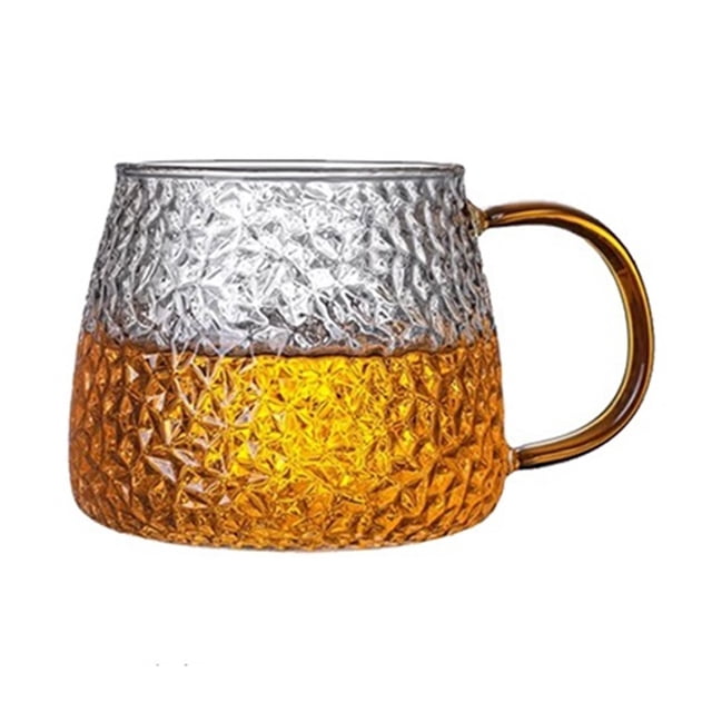 Tazas de café de vidrio martillado, 13.5 oz, de vidrio texturizado transparente con asa for el hogar, la oficina y cafeterías.