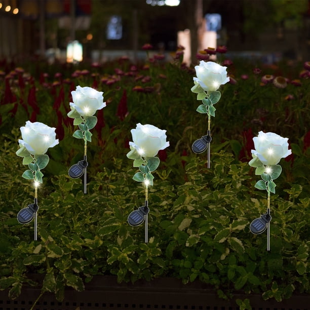Decoraciones navideñas, adornos navideños, regalos navideños, decoración de temporada, luces solares de suelo con rosas de simulación, impermeables para exteriores, para jardín, césped, luz LED de reg
