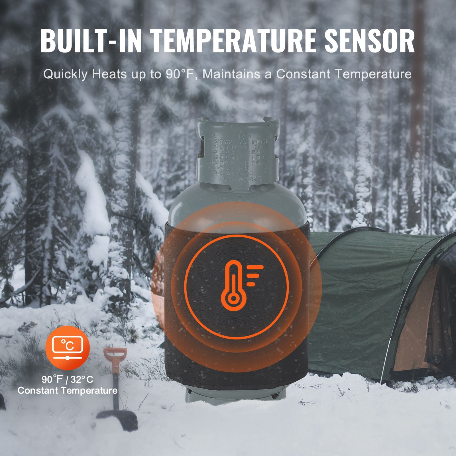 Propane Cylinder Heating Blanket 5-Layer Design Full-Wrap 90°F Constant Temperature Adjustable Controller for 20-40lb Gas Cylinders Outdoor Winter