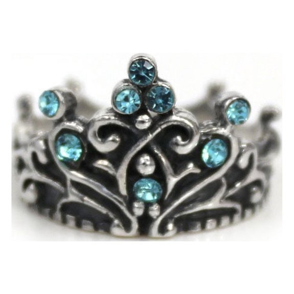 Sterling Silver Crystal Crown "Tiara" Ring for Women, Aqua Size 7
