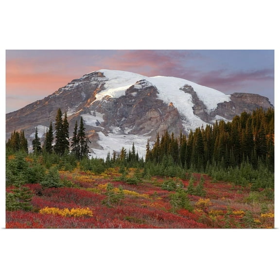 Great BIG Canvas | "Mount Rainier National Park, sunset highlights on mountain and meadow" Art Print - 36x24