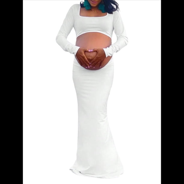 Vestido de Maternidad para Sesión de Fotos, Larga, Sexy, con Escote y Espalda Descubierta, Maxivestido de Maternidad, Trajes de Fotografía L