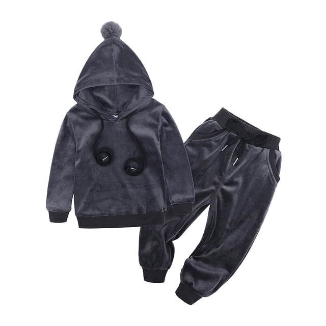 Gibobby Conjunto de pantalón para bebé Ropa para niños pequeños, bebés, niños y Niñass, chándal sólido unisex, manga larga, de lana cálido, Tops con capucha, c(Gris, 5-6 Años)