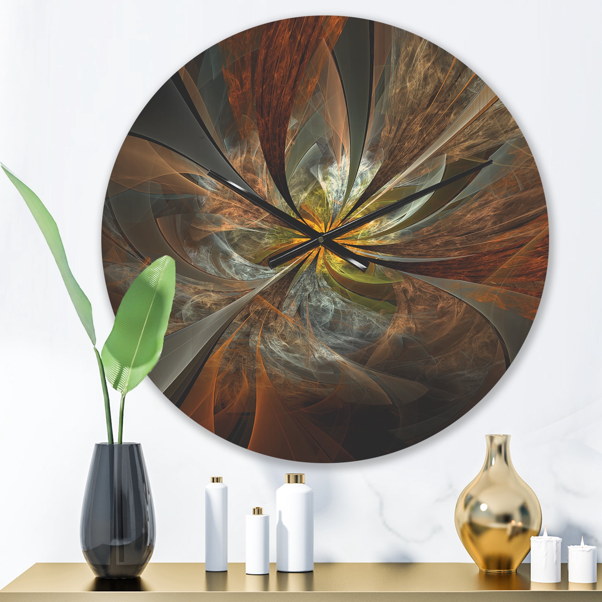 Designart 'Yellow Symmetrical Fractal Flower' Modern Wood Wall Clock