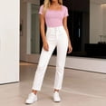 thumbnail image 6 of Ribbed Short Sleeve Tops for Women Square Neck Lace Trim Fitted Tight Shirts Casual Basic Tee Spring Clothes 2026 Trendy Pink M, 6 of 6