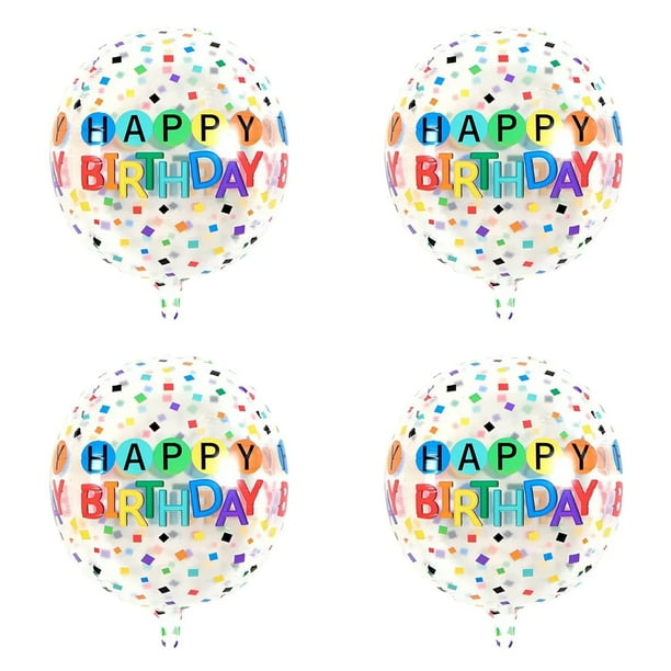 20 piezas Globo grande de feliz cumpleaños de película de poliéster Globo redondo de cumpleaños 4D Globo de helio de arcoíris Globo de confeti colorido
