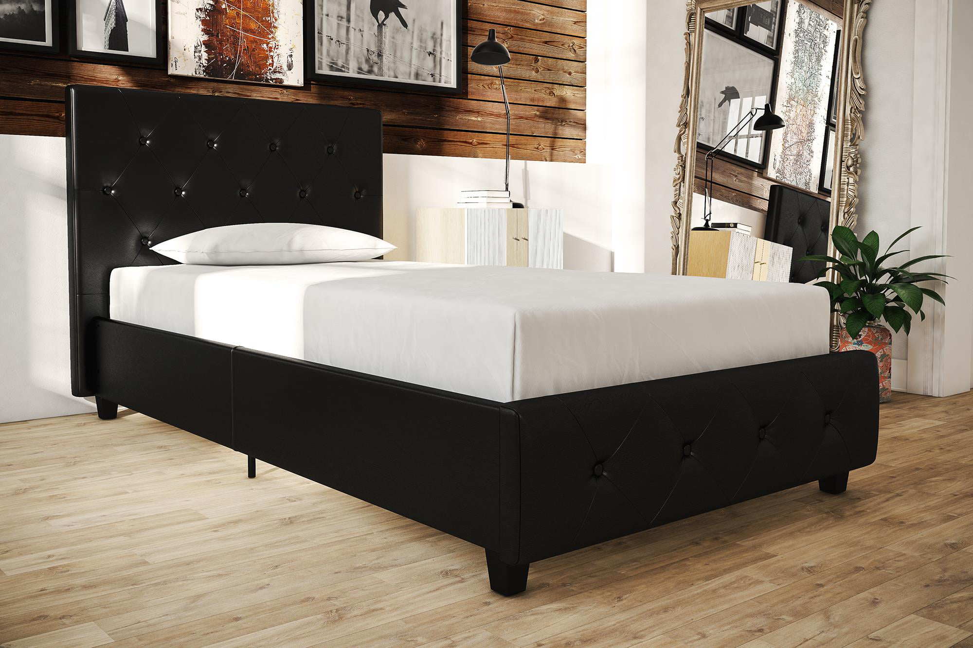 Dakota Upholstered Faux Leather Platform Bed With Wooden Slat Support