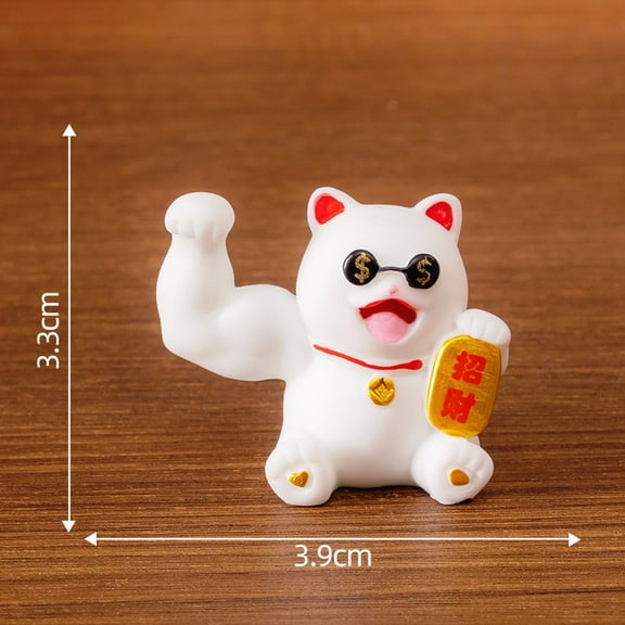 Girlsshop Lucky Cat Statue Resin Muscle Figurines Waving Hand Fortune Cat Decorative,1