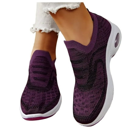 Fauean Womens Sneakers Mens Slip on Sneaker Light Breathable Thick Sole Shoes Daily Wear Purple Size 39