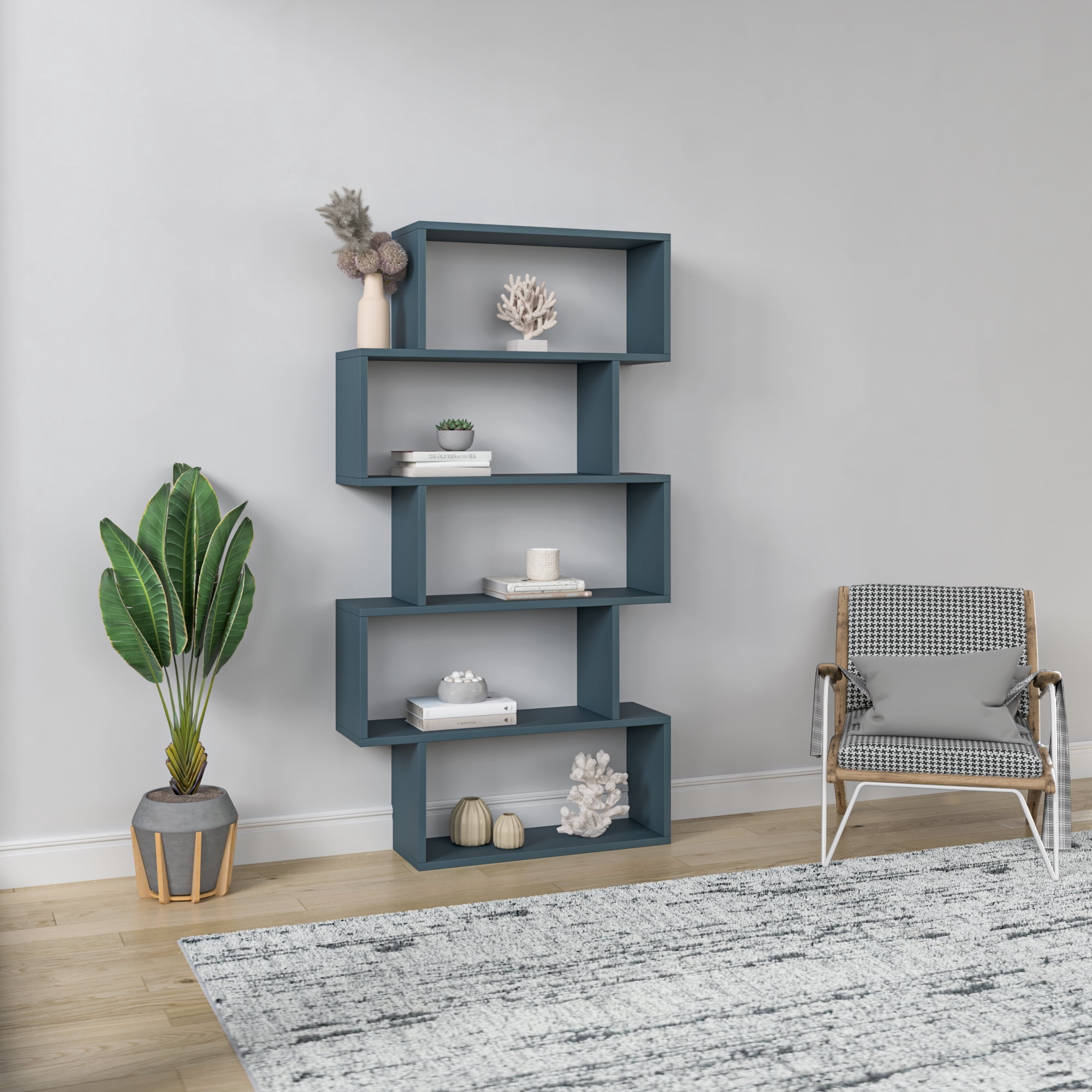 Ada Home Decor Furniture Multiple Tier Open Shelf Petrol Blue Barclay Modern Bookcase