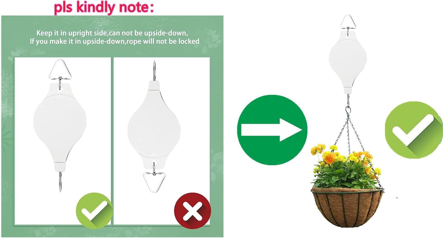 Adjustable Plant Pulley Retractable Hanging Planters Flower Basket Hook Hanger for Gardening Pot and Outdoor Birds Feeders in Different Height Lower and Raise Pack of 3 Pieces(White)