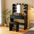 thumbnail image 2 of PayLessHere Vanity Desk Makeup Vanity With Large Mirror And 3 Color Light Options Dressing Table Set With Adjustable Power Strip hair dryer holder , 2 Drawers And 6 Storage Shelves (Black), 2 of 7