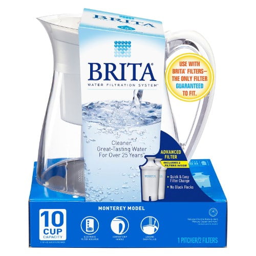 Brita Monterey Water Filter Pitcher + 2 Brita Filters, White, 10 Cup