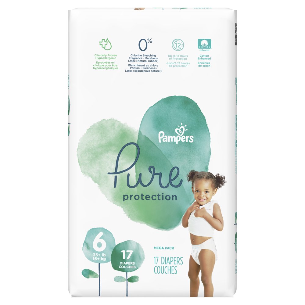 Pampers Pure Protection Natural Diapers, Size 6, 17 Ct