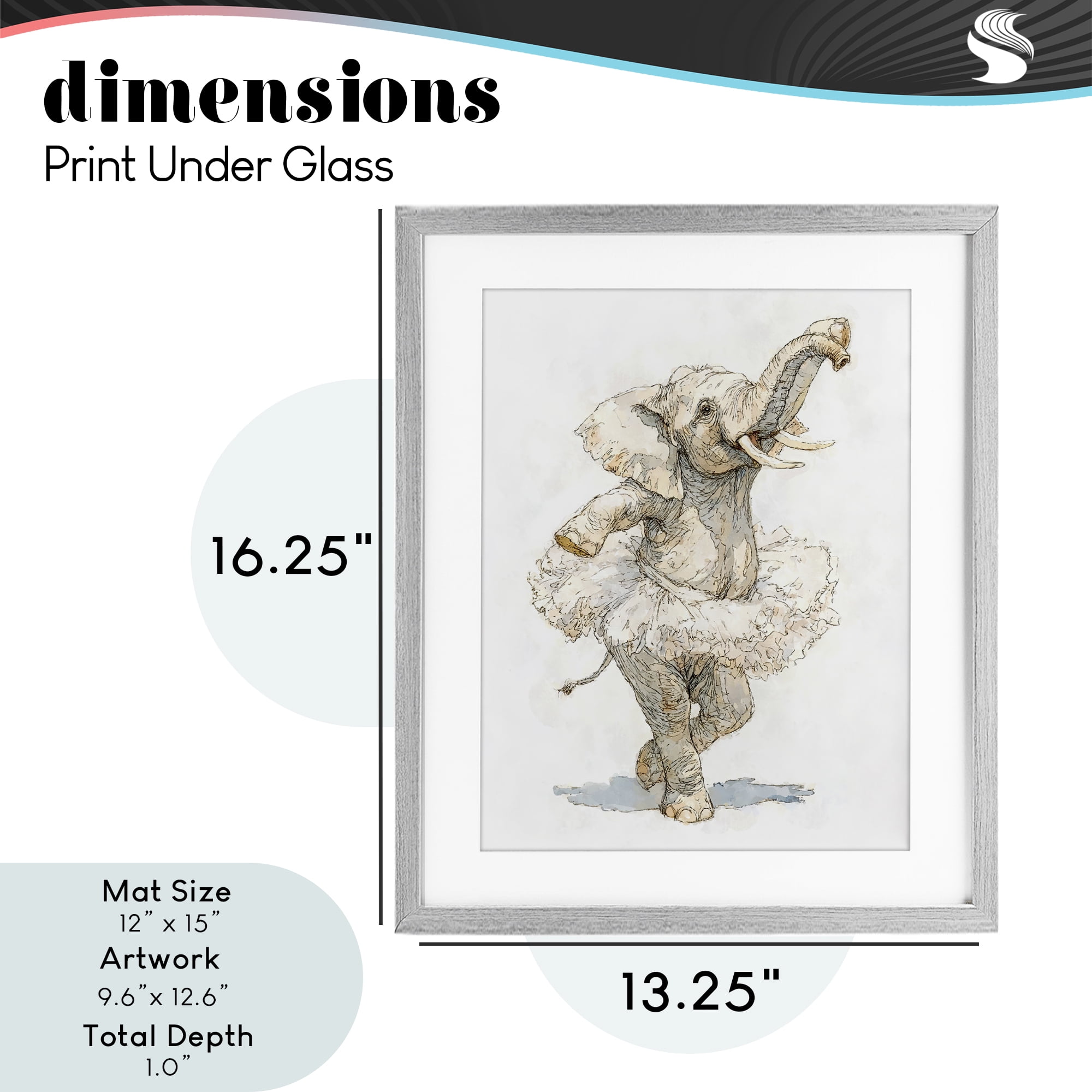 Ballet Elephant Tutu Gray Framed Print Under Glass, design by Ziwei Li