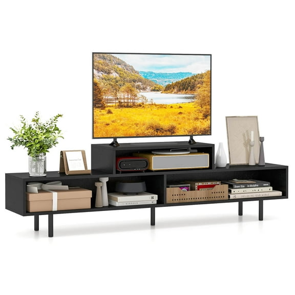Costway 3 Cubby TV Stand for TVs up to 70" Entertainment Center Media TV Console Table Black