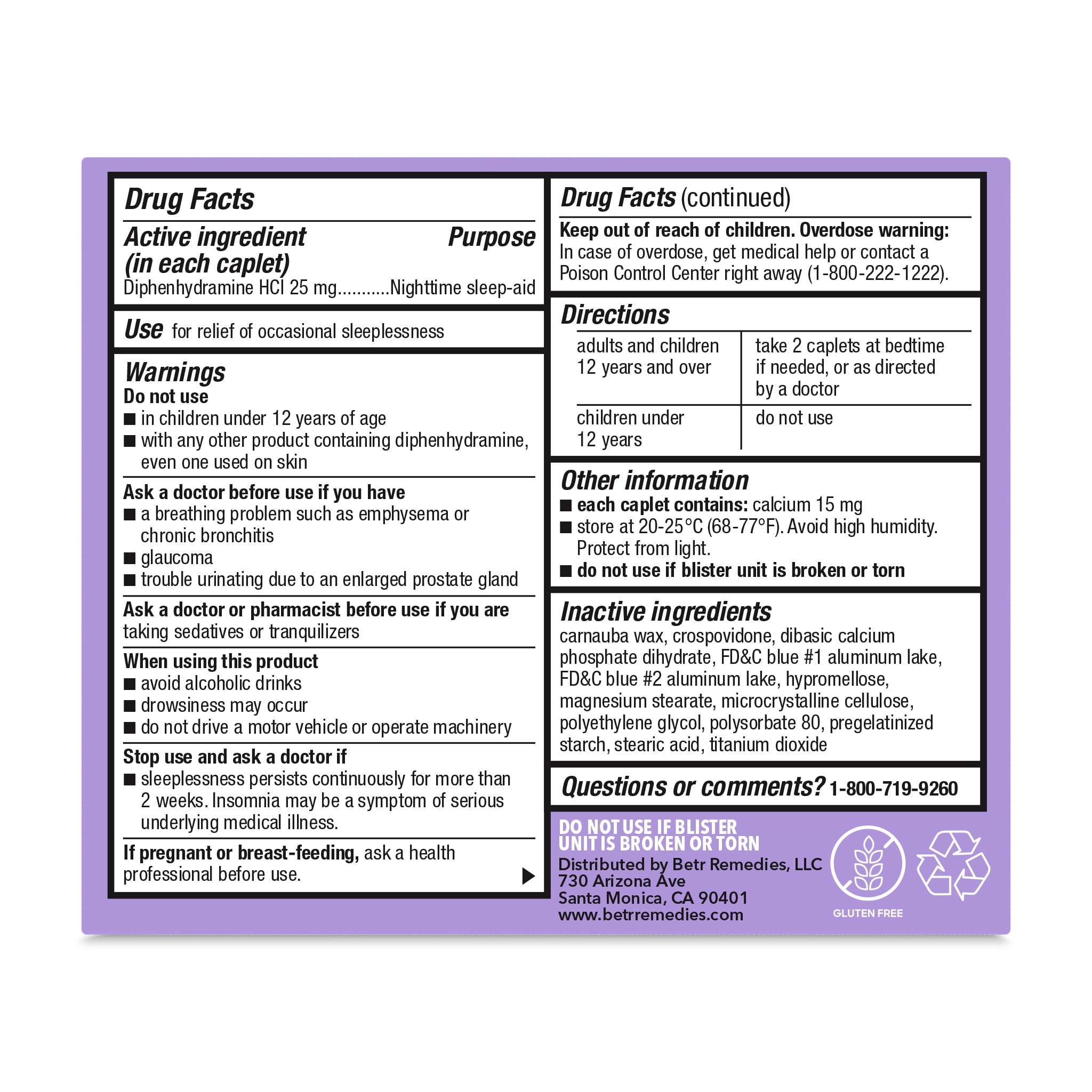 BETR Remedies Nighttime Sleep Aid, Sleep Medicine, Diphenhydramine HCI 25 mg, 48 Tablets