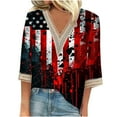 thumbnail image 2 of Honeeladyy Workout Tops for Fashion Women's Summer V-Neck 3/4 Sleeve Lace Print Casual T-shirt Blouse Festival Gifts(Wine,L), 2 of 5