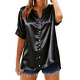 thumbnail image 2 of NuoCaiYun Womens Satin Blouse Short Sleeve Silk Tops Casual Button Down Shirts Business Casual Work Tshirt Outfits, 2 of 6