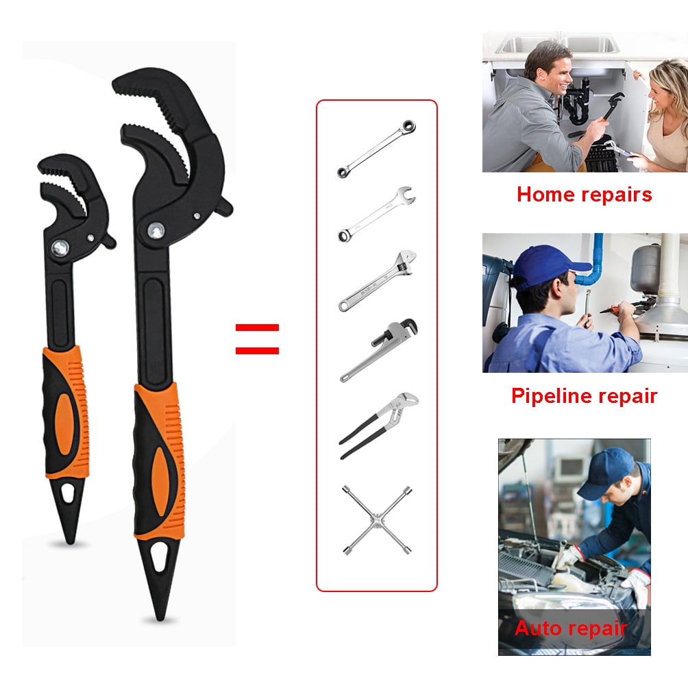 LEJOSTOL Multi-function Magic Wrench Universal Adjustable Wrenches, 2-Piece Pipe Wrench Set 10.5 and 15-Inch with Storage Bag