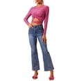 thumbnail image 2 of INSPIRE CHIC Haut Pailleté pour Femme Torsadé Ajusté à Manches Longues Découpé Court de Fête Scintillant L Rose Vif, 2 of 6