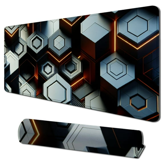 XXXL Extended Mouse Mat Square Desk Pad,Thick Non-Slip Rubber Base Gaming Mouse Pad, Large Mouse Pad for Game and Office and Home, Orange Metallic Glare