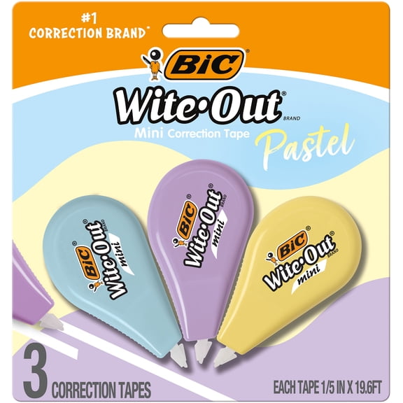 BIC Wite-Out Mini Correction Tape, 3-Count, Pastel Body