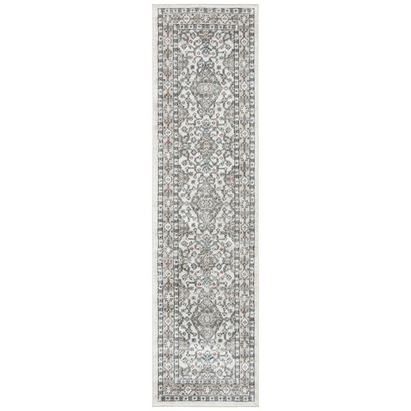 SAFAVIEH Oregon Coriander Floral Bordered Runner Rug, Grey/Ivory, 2'2" x 10'