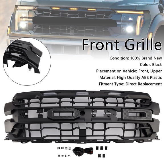 Black Front Bumper Grille Grill Fit for Ford F150 RAPTOR 2024  Only