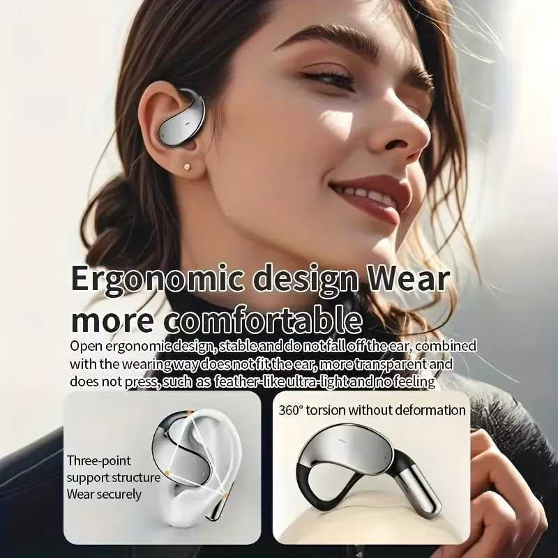 MPOW OWS Open-Ear Bluetooth 5.4 Earbuds - 14.2mm Titanium Driver, HiFi Gold-Certified, 60H Battery + Fast Charge, Sports-Friendly Earhook & Anti-Interference