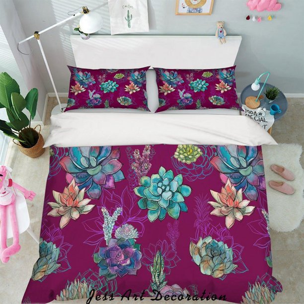 3D Plantas Suculentas Funda de edredón Set de ropa de cama Fundas de almohada 10