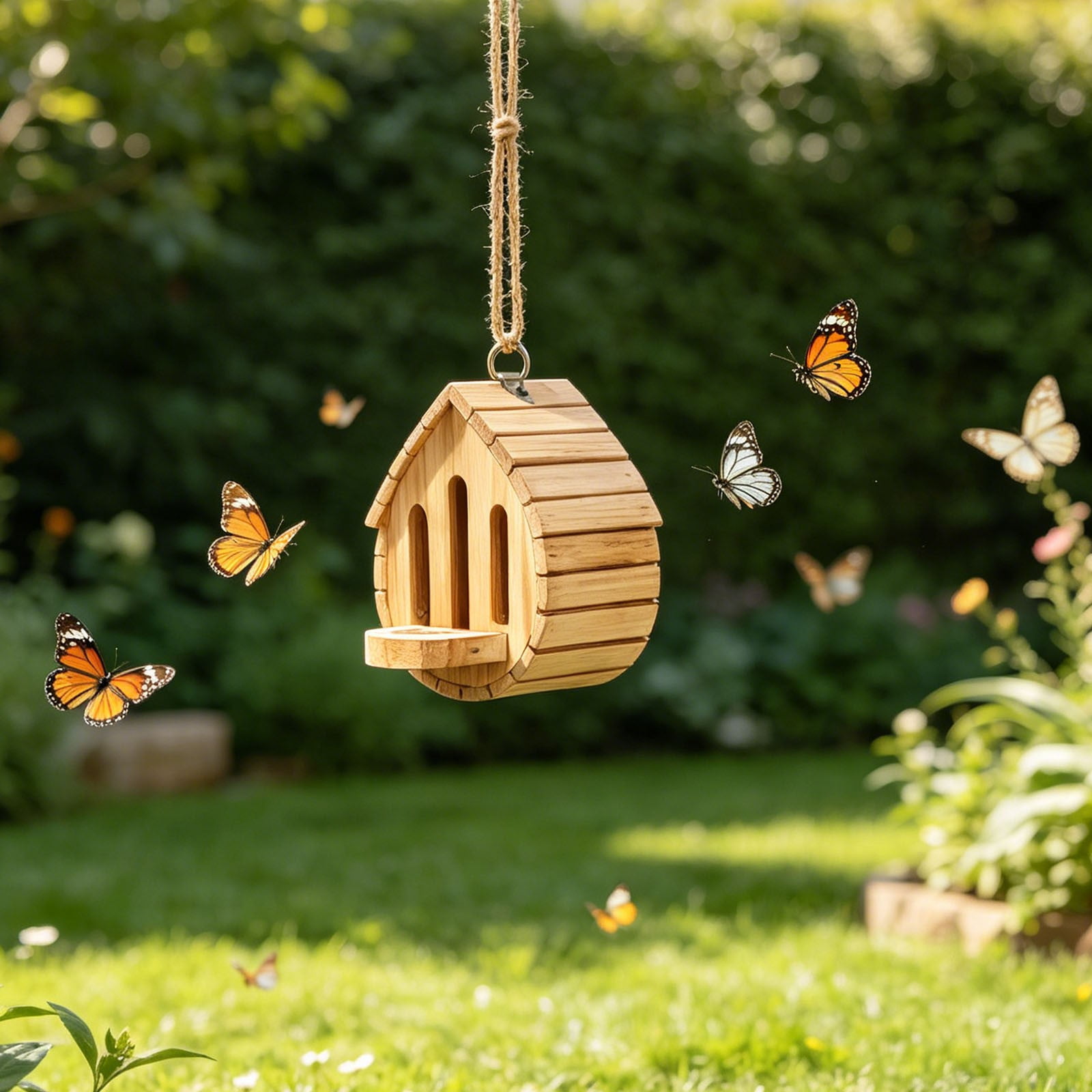 Hanging Wooden Bird Feeder Outdoor Garden Wild Bird Dispenser Natural Wood Tube Design Easy Fill Backyard Decor 3.9 x 1.6 x 2.4 Inch