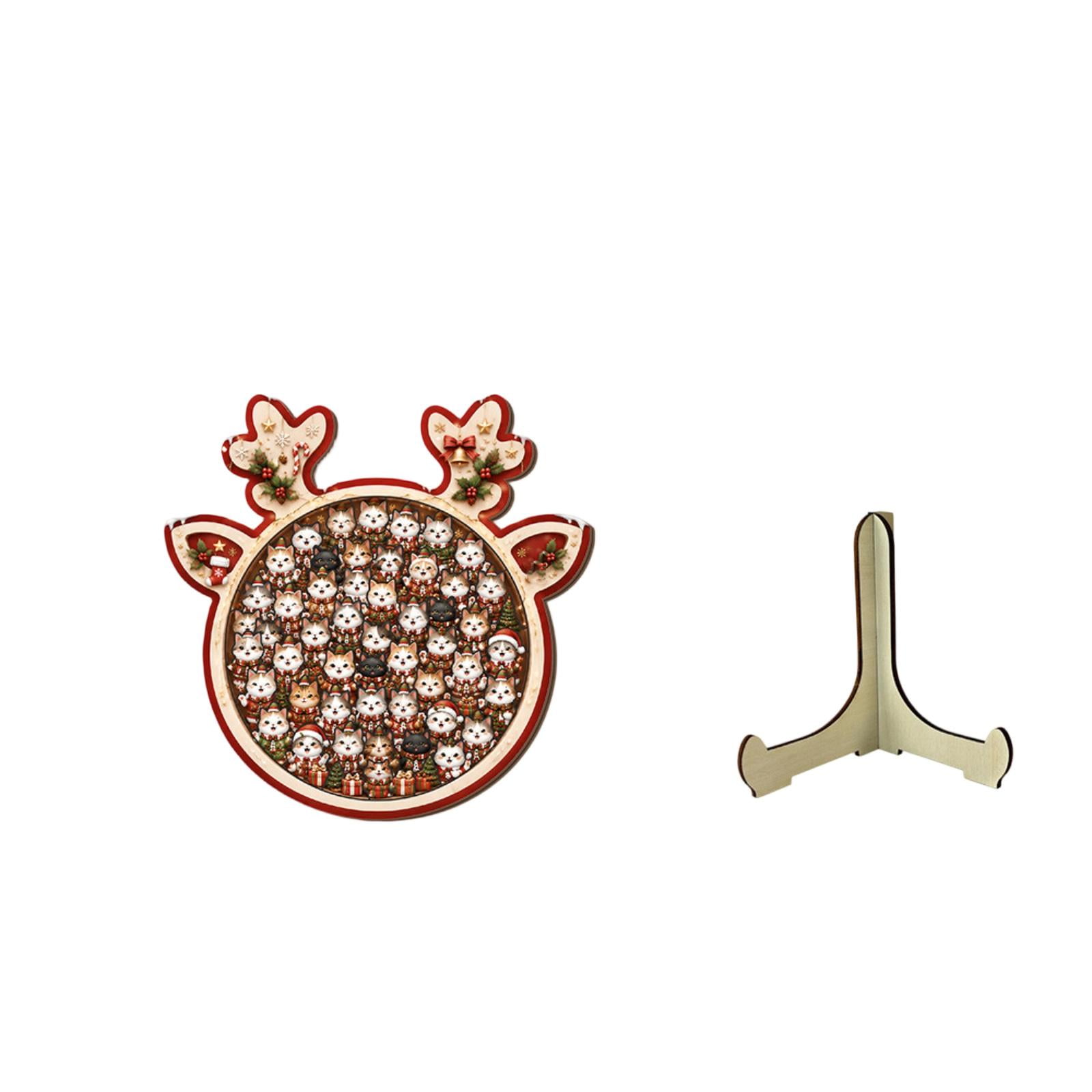 Wooden Shape Puzzle with Reindeer Design and Display Stand 1 Set Festive Snowman Pattern for Kids and Adults Christmas Decoration