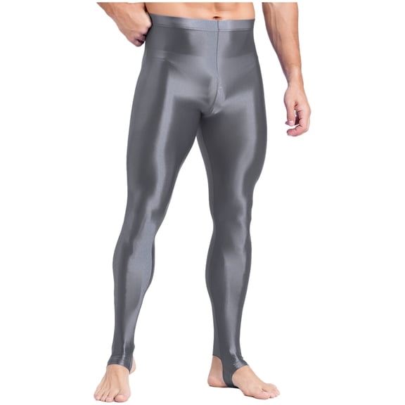MSemis Mens High Waist Stirrup Compression Pants Tights Training Leggings Gym Yoga Workout Pants Grey L