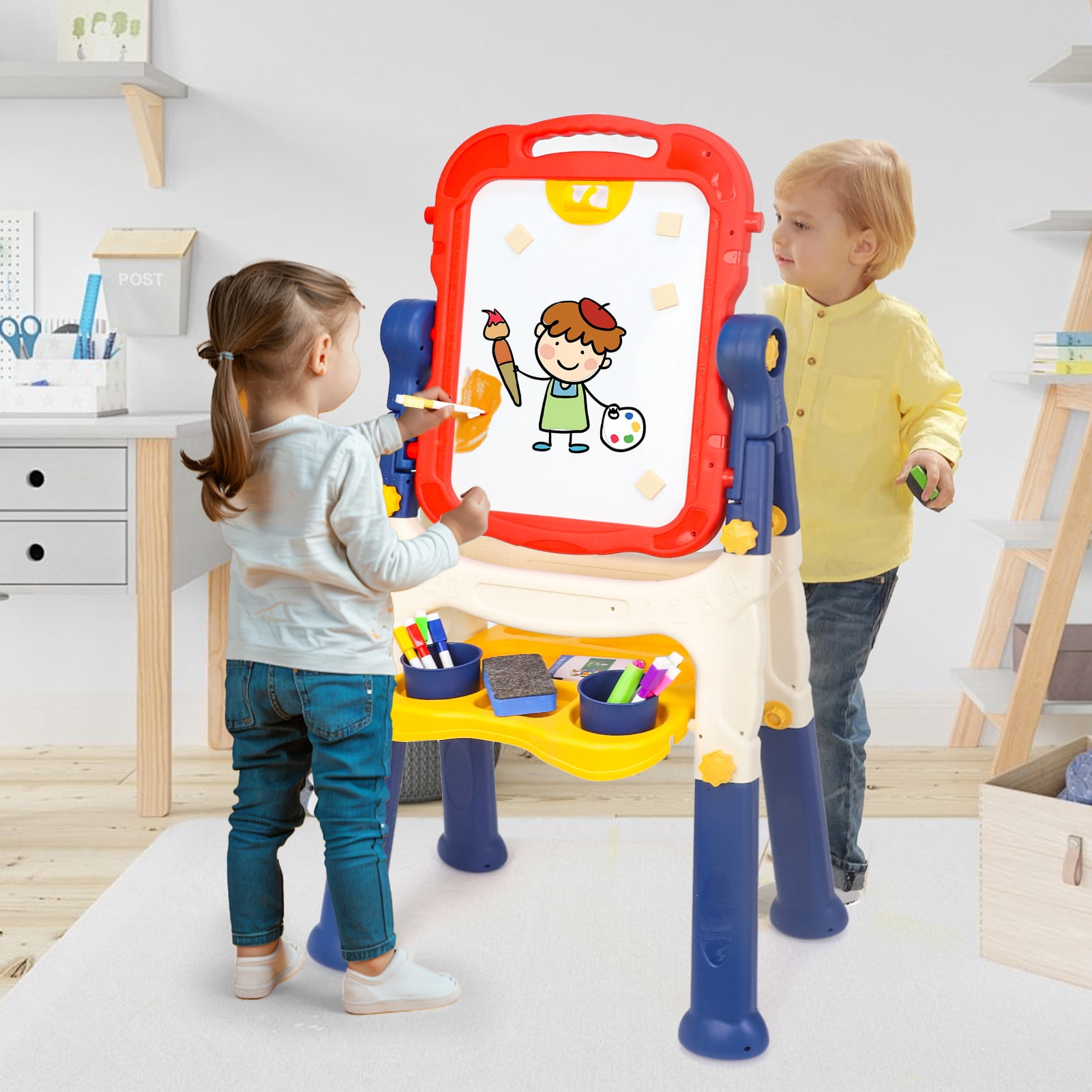 Kids Easel for Toddlers Age 3+, Art Magnetic White Board & Chalkboard Double Side Adjustable Stand, Drawing Writing Learning Educational Toy for 3 4 5 Year Boys Girl Birthday Gifts, Blue