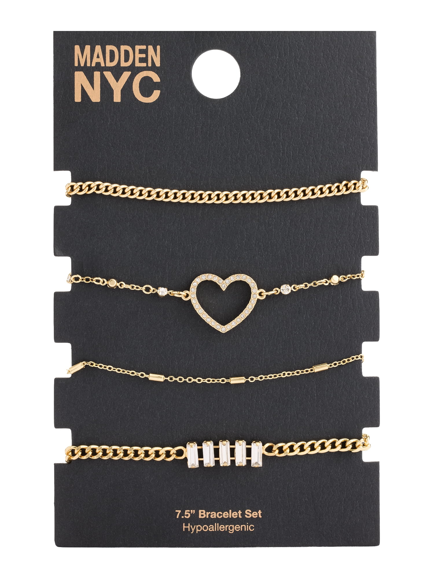 Madden NYC Women's Fashion Gold Tone Pavé Heart Mixed Bracelet Set, 4-Piece