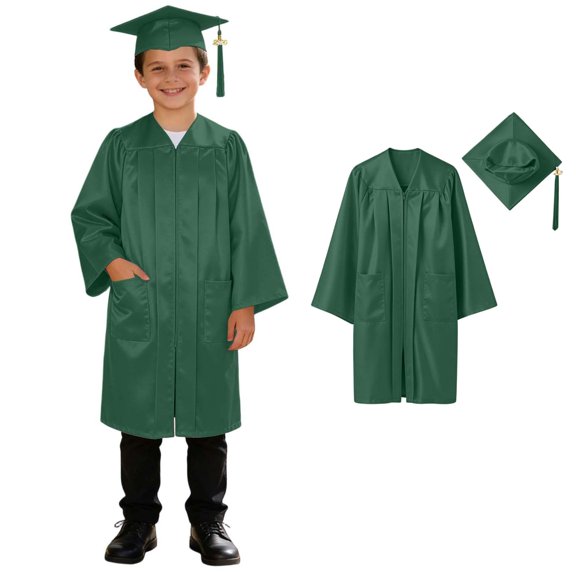 Graduation Kindergarten Cap Gown Set with Tassel Shiny Zipper Unisex Graduation Gown with Pockets Graduation Outfit Kids Graduation Dress for Toddlers and Children 2-13 Years