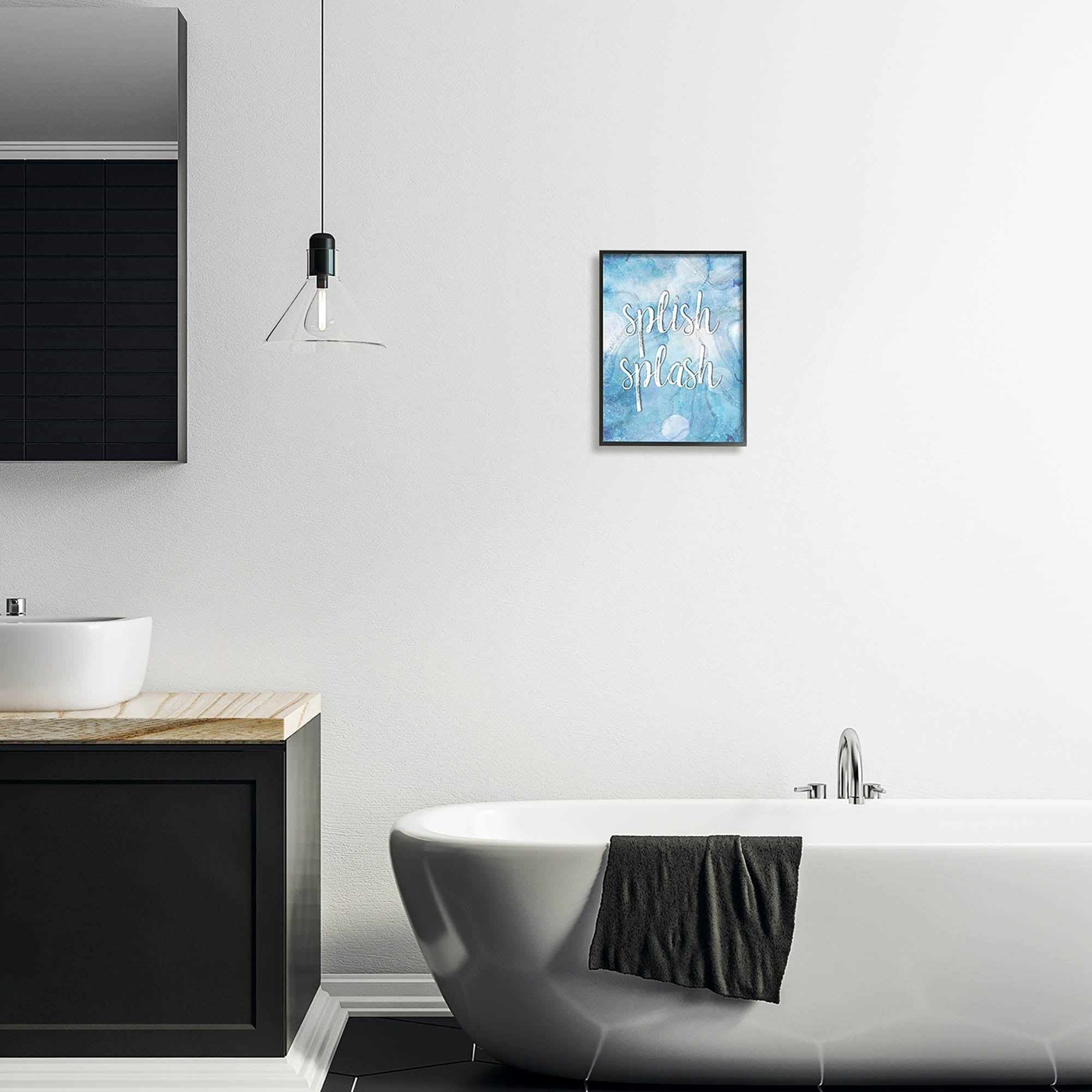 Stupell Industries Splish Splash Blue Bathroom Water Typography Painting Gray Framed Art Print Wall Art