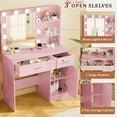 thumbnail image 2 of LIVELYGLOW Makeup Vanity Desk with Lighted Mirror, Vanity Set with 3 Shelves & 2 Drawers & 2-Tier Storage Cabinet, Vanity Table for Bedroom - Pink, 2 of 9