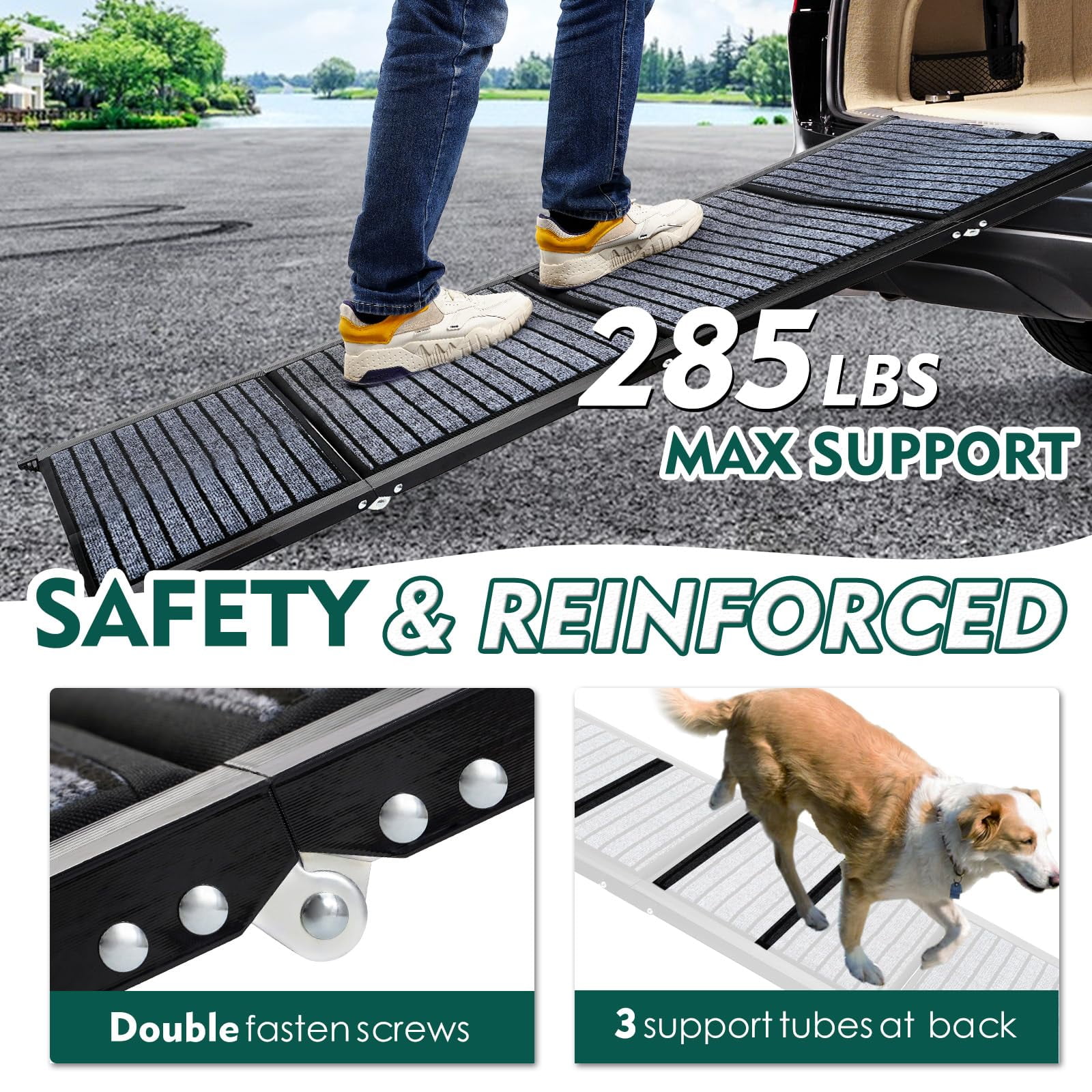 71" Foldable Dog Ramps for Large Dogs, Dog Car Ramp with Non-Slip Rug Surface, Pet Ramp Stairs Portable,Dog Steps for Medium & Large Dogs Up to 220 LBS Get Into a Car, SUV & Truck
