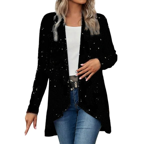 FYDUU Women's Open Front Sequin Coat Solid Color Irregular Casual Long Sleeve Blazer Coat Fashion Cardigan Jackets Women Outerwear Coats