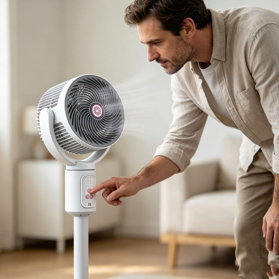 HBNL Smart Standing Floor Fan with Remote, 90° Oscillating Tower Fan, Digital Display Quiet Pedestal Fan with 5 Speeds Timer for Bedroom Home Office`