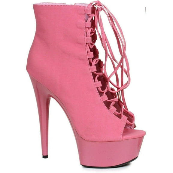 609-REVERSE Womens 6 Heel Lace Up Side Zipper Peep Toe Ankle Bootie Black PU / 8