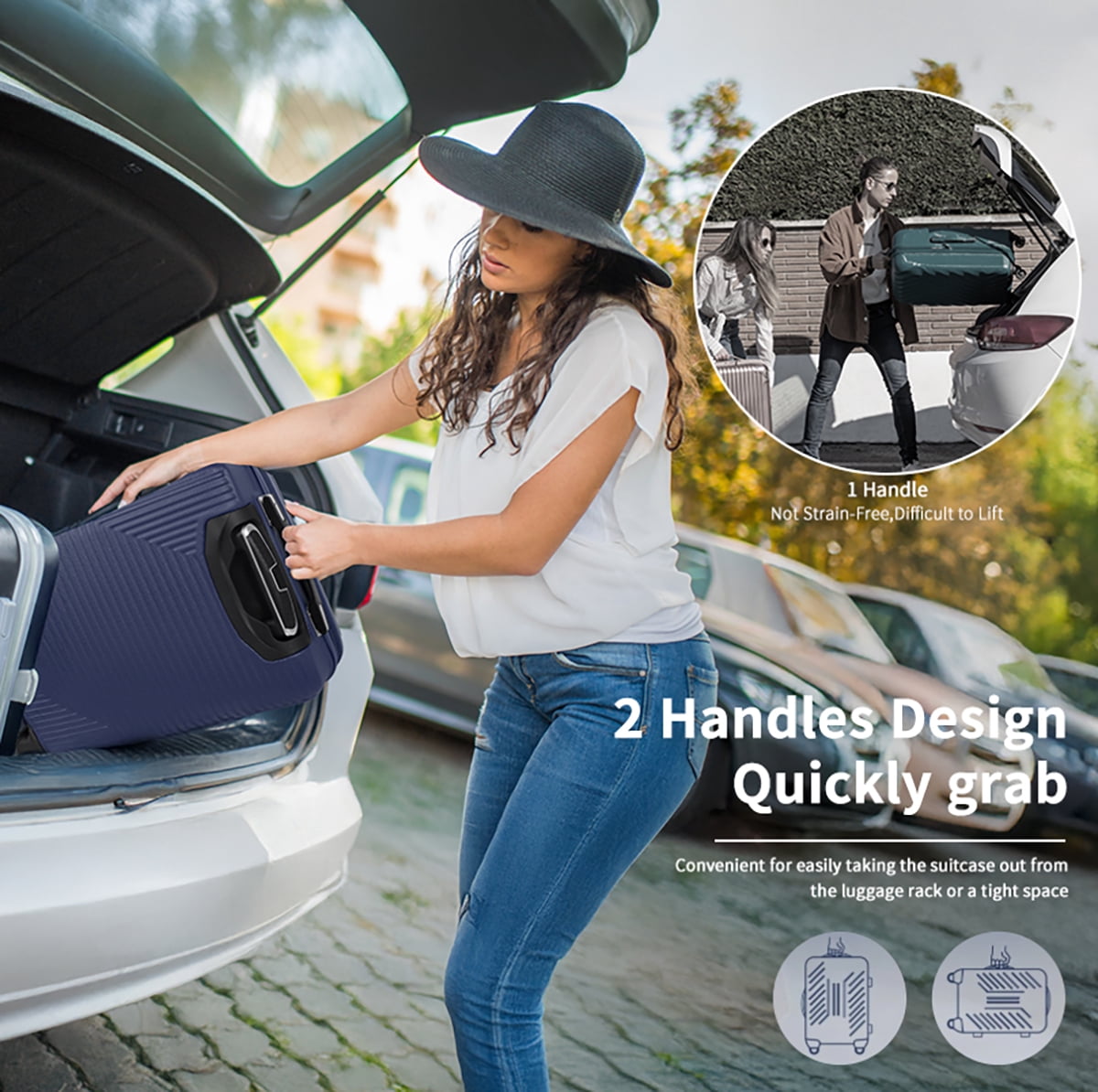 20 inch Carry on Luggage for Airplane, Hardside Expandable Suitcase with Spinner Wheels, Lightweight Rolling Luggage, Navy - WD588