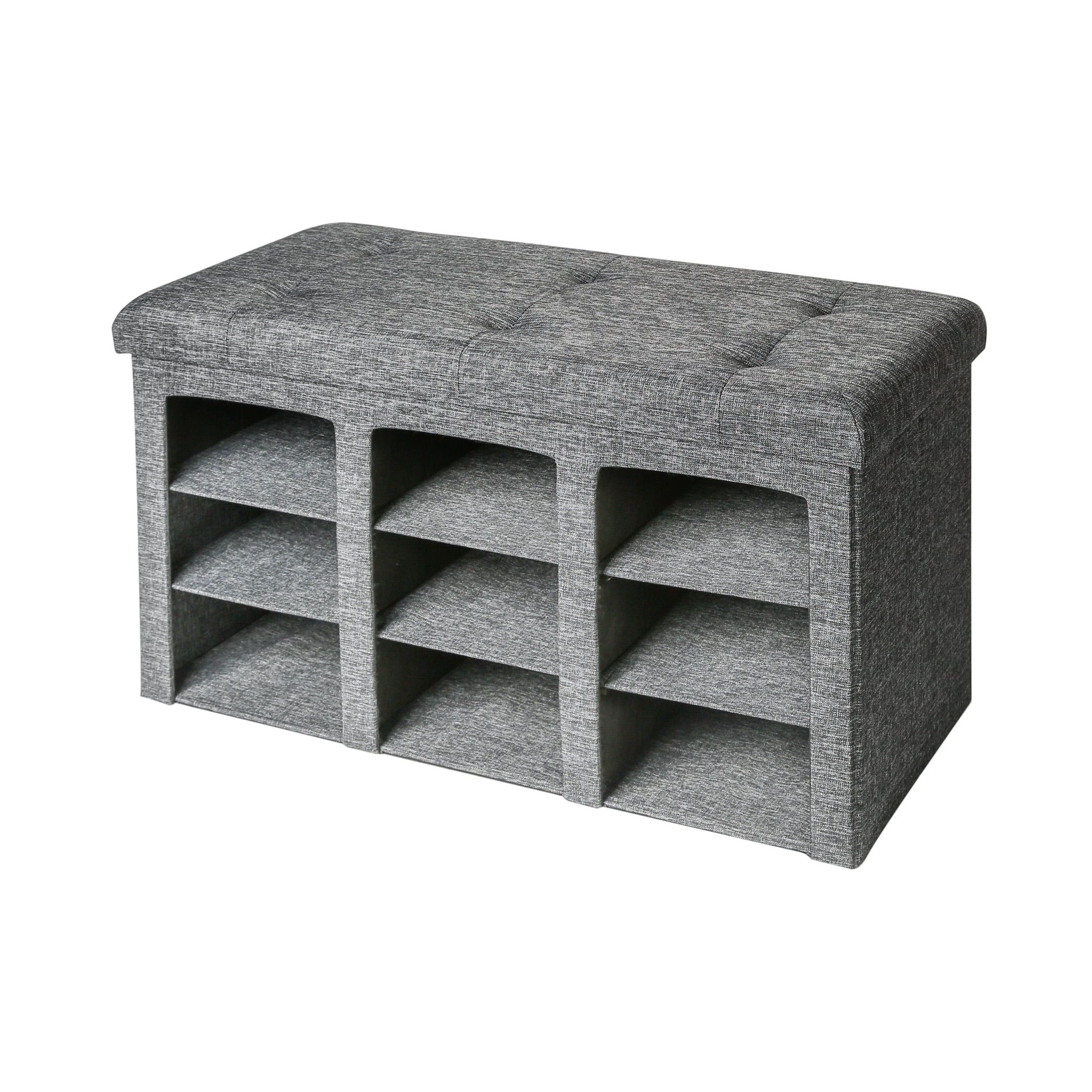 Seville Classics 9-bin Foldable Tufted Shoe Storage Bench Charcoal Gray Seville Classics 9-Bin Foldable Tufted Shoe Storage Bench, Charcoal